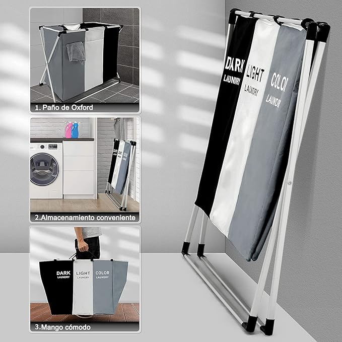 🏡👚 Cesta de Ropa Sucia 3 Divisiones – Organiza tu Ropa con Comodidad 👚🏡