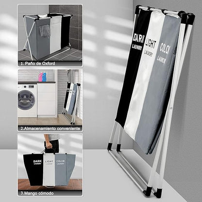 🏡👚 Cesta de Ropa Sucia 3 Divisiones – Organiza tu Ropa con Comodidad 👚🏡